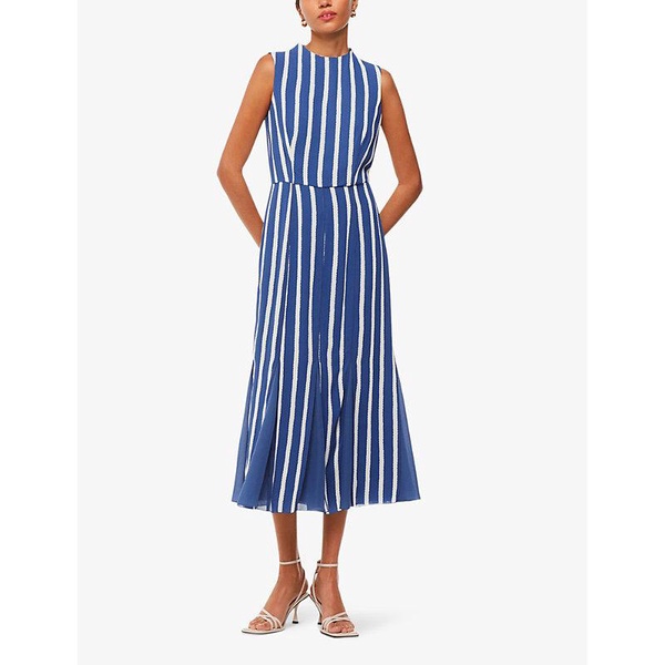 Crinkle stripe-print sleeveless woven midi dress