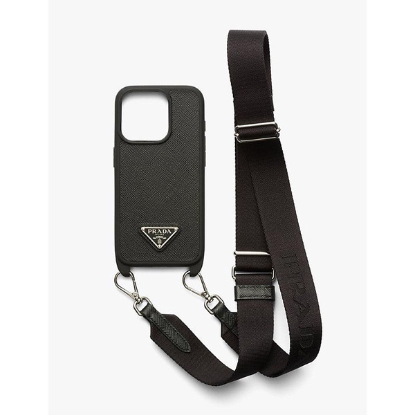 Logo-plaque leather iPhone 15 case