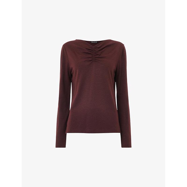 Ruched-neck long-sleeve woven top