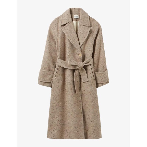 Notch-collar belted wool-blend trench coat