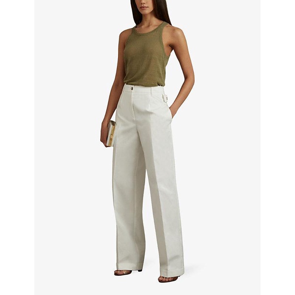 Harper pressed-creased wide-leg mid-rise cotton trousers