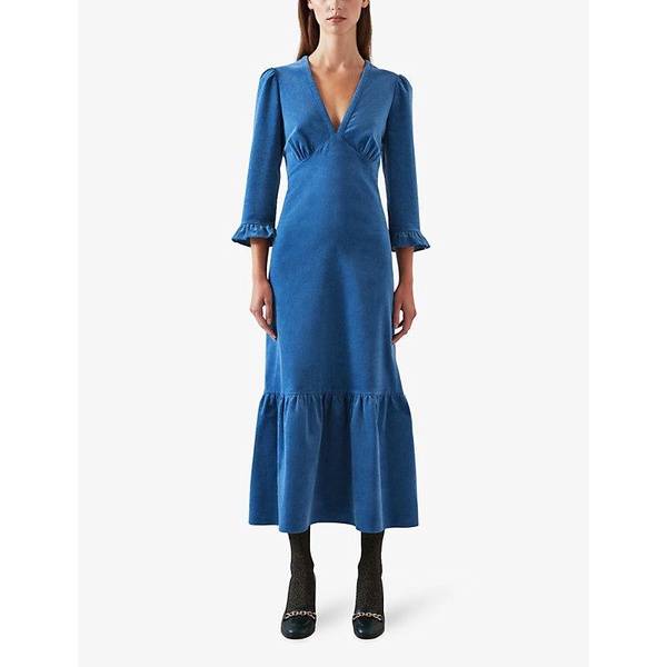 Deborah fluted-hem corduroy midi dress