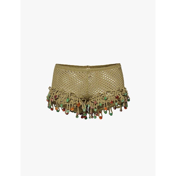 Canary beaded-trim cotton-blend shorts