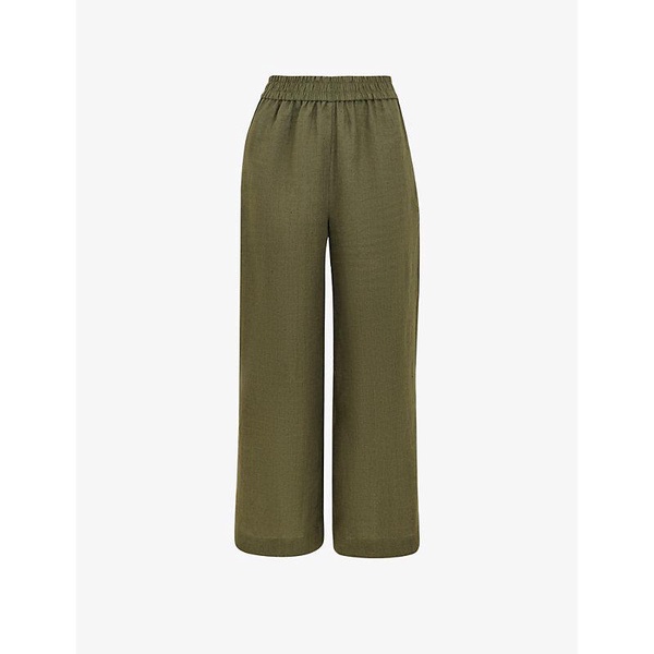 Cropped wide-leg mid-rise linen trousers