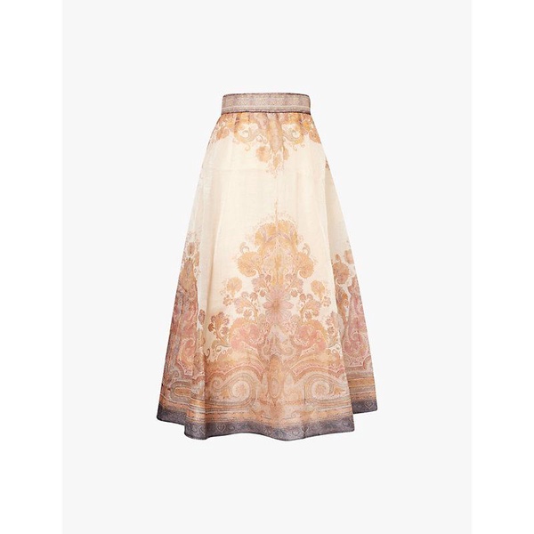 Paisley-pattern regular-fit linen and silk-blend midi skirt