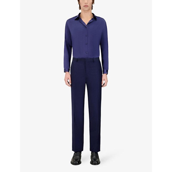 Pressed-crease slim-leg mid-rise wool trousers