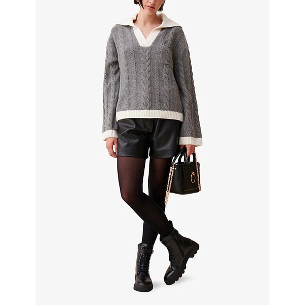 Polo-neck cable-knit wool-blend jumper