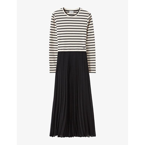 Logo-embroidered long-sleeve striped cotton maxi dress