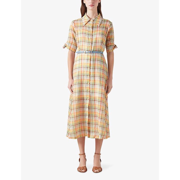 Saffron check-print cotton midi dress