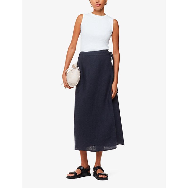 Wrap split-front linen midi skirt