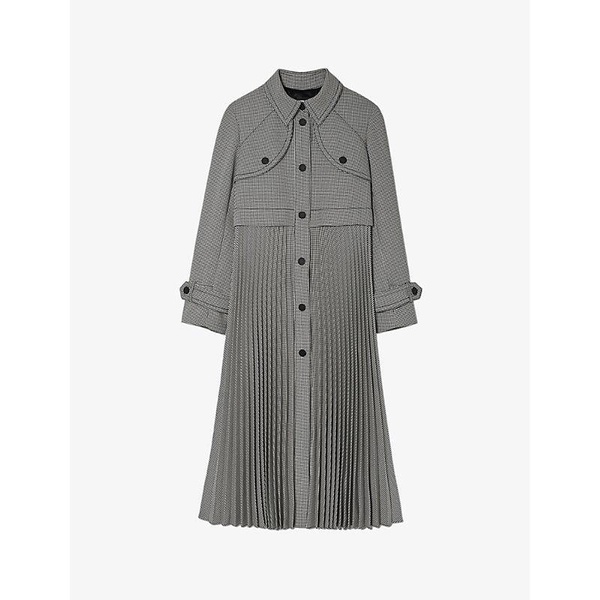 Houndstooth-pattern collared woven trench coat