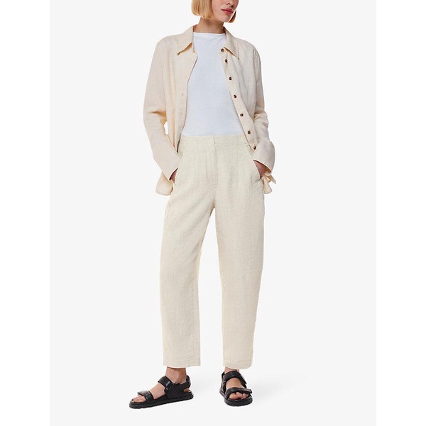 Patch-pocket barrel-leg mid-rise linen trousers