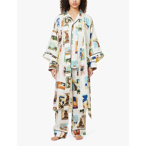 Sabine graphic-print silk-twill robe