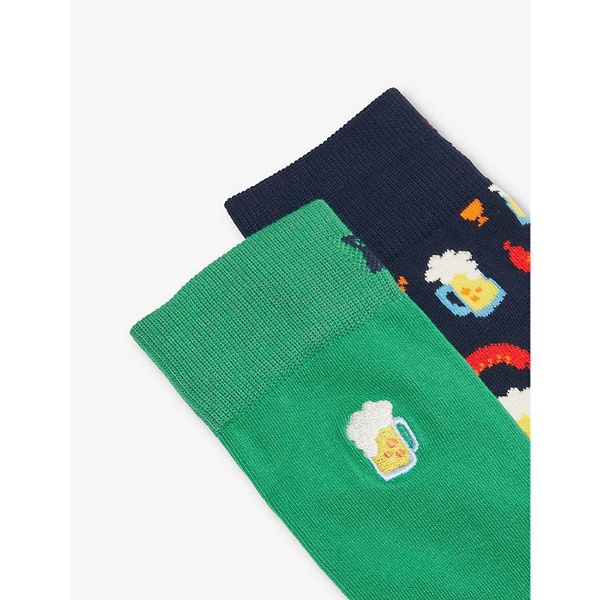 Beer-patten ankle-length stretch cotton-blend socks pack of two