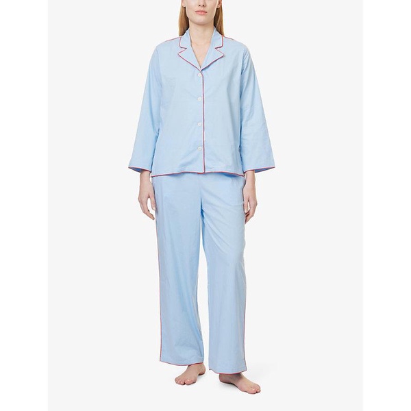 Contrast-trim long-sleeve cotton pyjama set