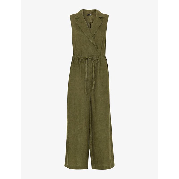 Bella notch-lapel wrap linen jumpsuit