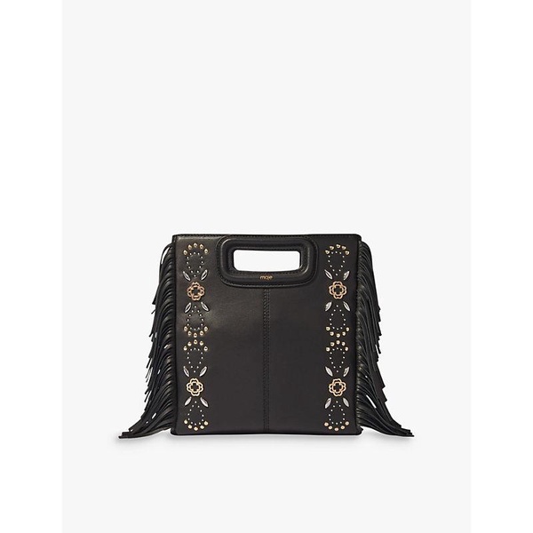 Bead-embellished logo-embossed leather shoulder bag