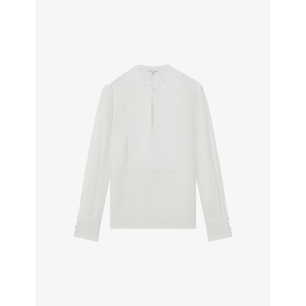 Emmy grandad-collar long-sleeve woven blouse