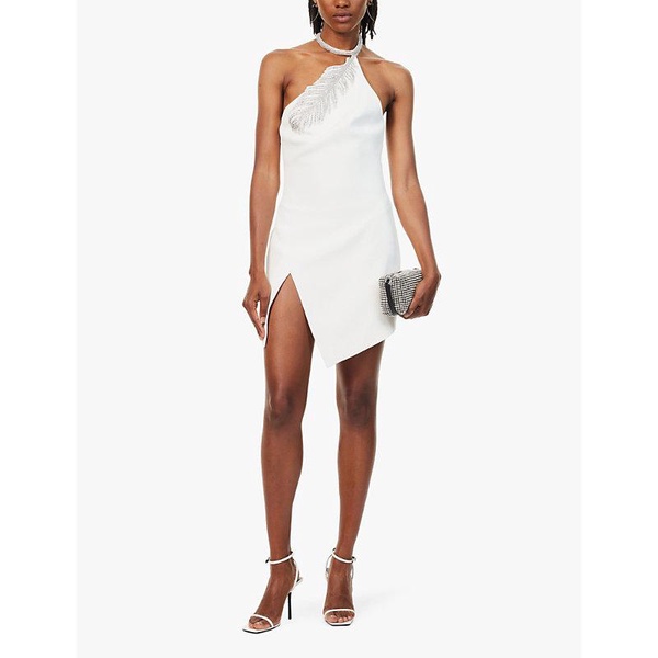 Crystal-embellished asymmetric woven mini dress