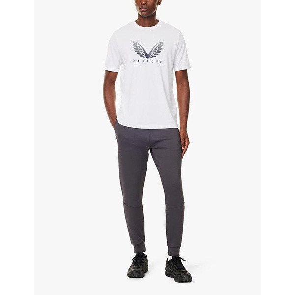 Rubberised branding drawstring-waistband tapered-leg relaxed-fit stretch-woven jogging bottoms