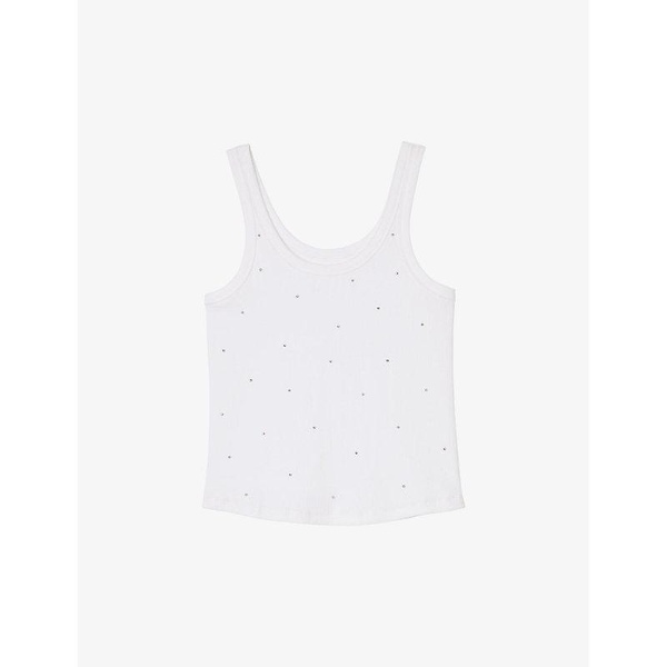 Rhinestone-embellished round-neck stretch-cotton tank top