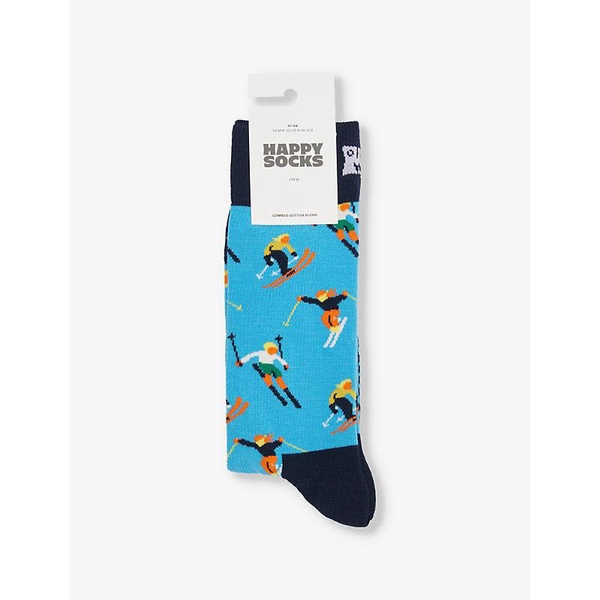 Skiing-print stretch-cotton blend socks