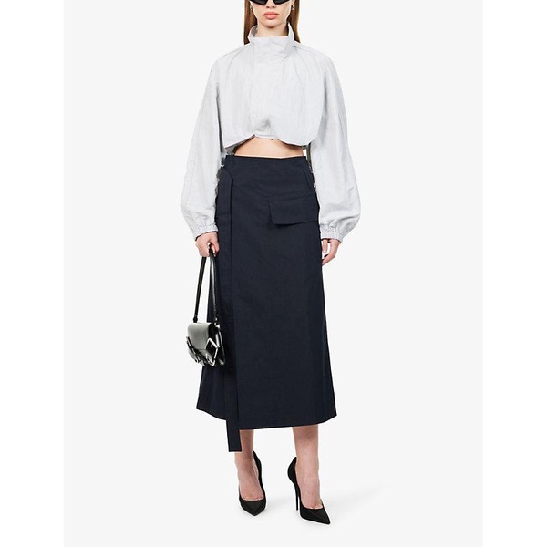 Flap-pocket A-line cotton-blend midi skirt