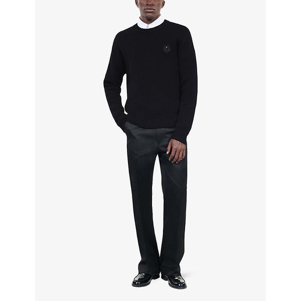 Logo-patch crew-neck stretch wool-blend jumper