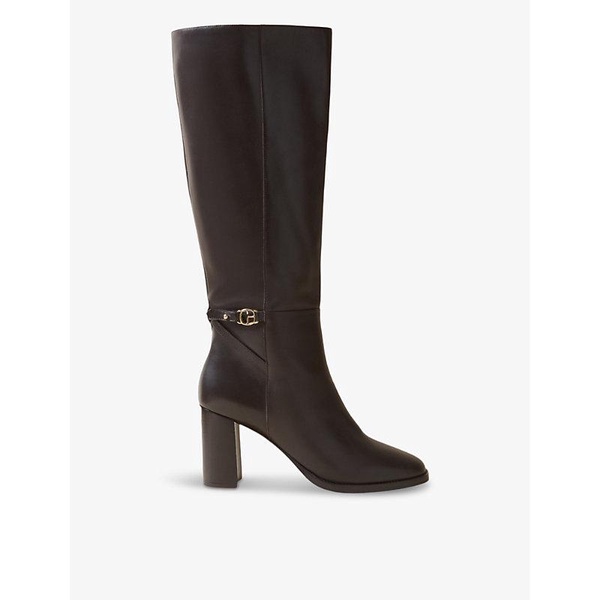 Logo-buckle heeled leather knee-high boots