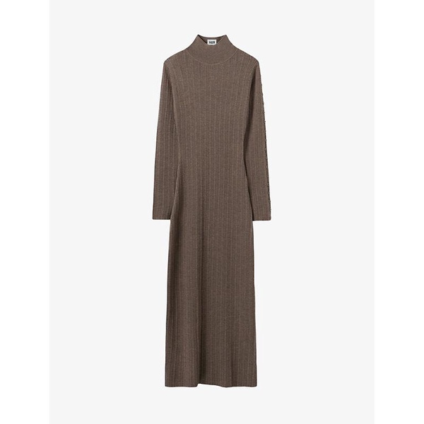 High-neck ribbed wool maxi dress