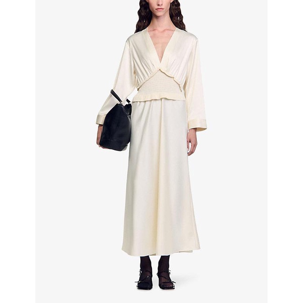 Satin-effect long-sleeve woven maxi dress