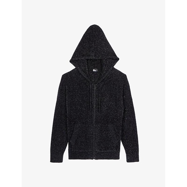 Drawstring-hood slip-pocket knitted hoody