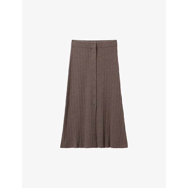 Button-down high-rise pleated wool midi skirt