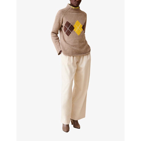 Geometric-motif relaxed-fit wool and silk-blend jumper