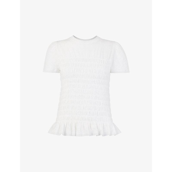 Smocked-panel ruffle-hem cotton top