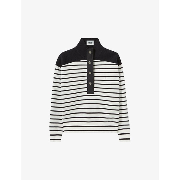 High-neck stripe-pattern woven jumper