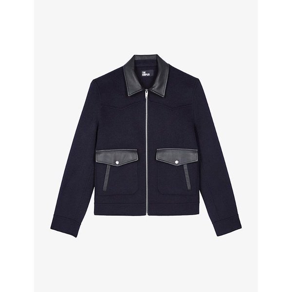 Contrast-trim regular-fit leather and wool-blend jacket