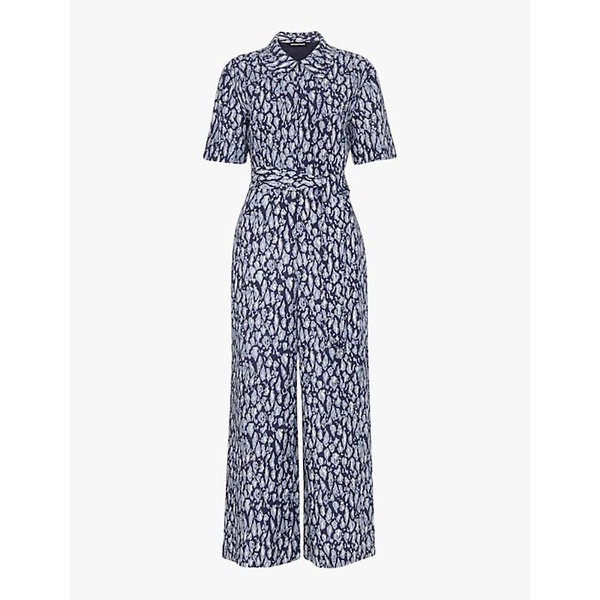 Leopard-print short-sleeve linen-blend jumpsuit