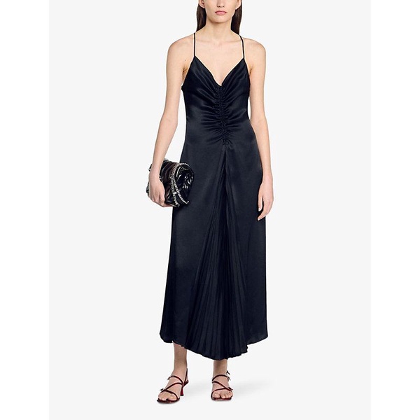 Ruched-front V-neck stain maxi dress