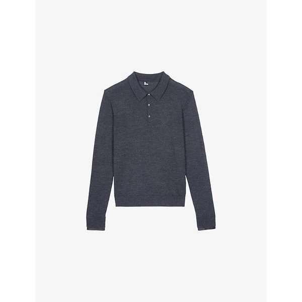 Button-collar long-sleeve wool jumper