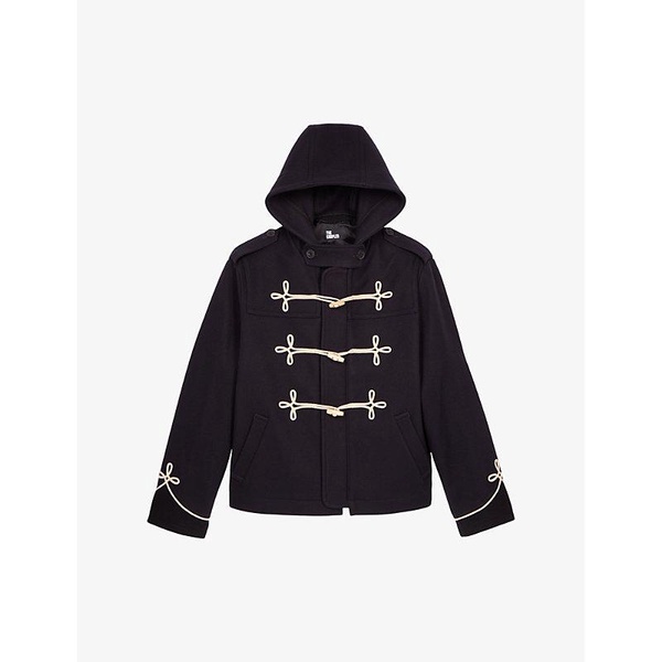 Contrast-stitching hooded wool-blend coat