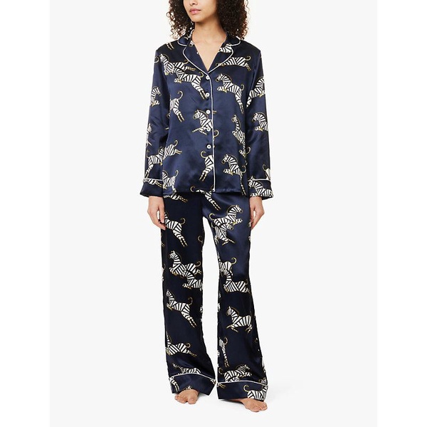 Lila graphic-print silk-satin pyjama set