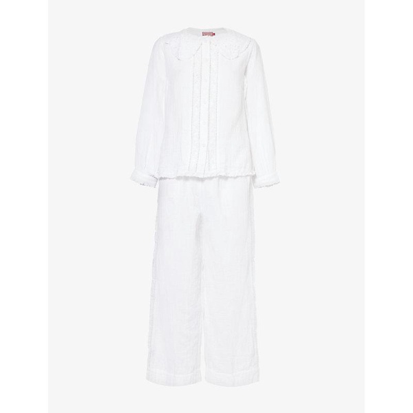 Broderie-trim long-sleeve cotton pyjama set