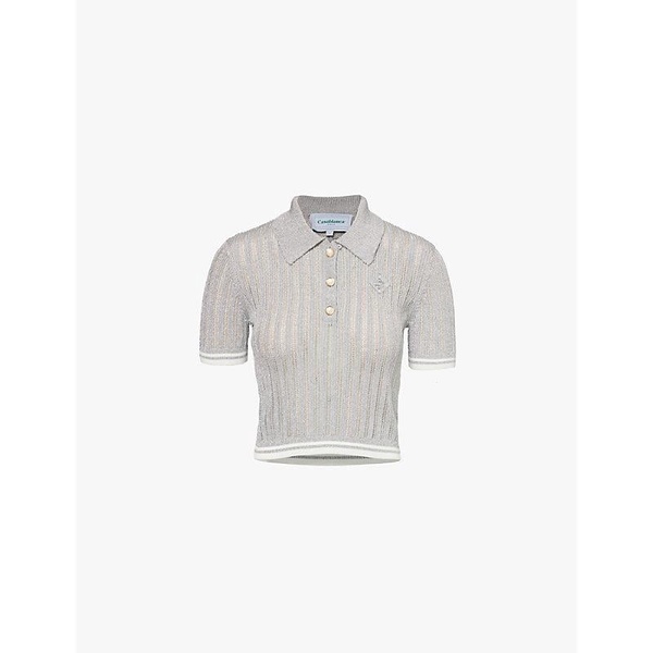 Silver short-sleeves knitted polo shirt