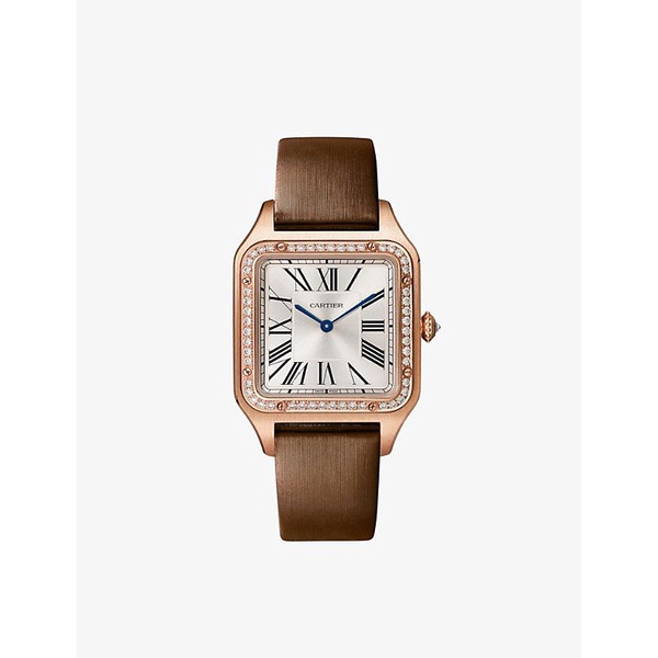 CRWJSA0018 Santos-Dumont large model 18ct rose-gold, diamond and leather watch