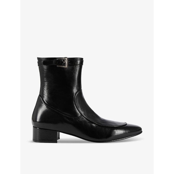 Topstitch heeled patent-leather ankle boots