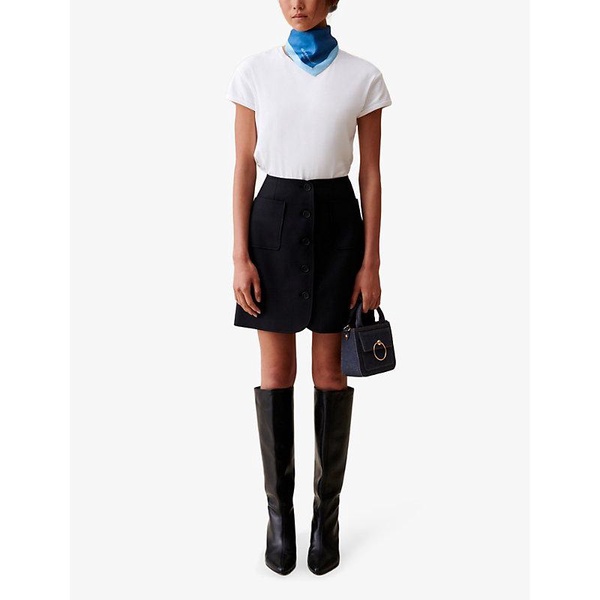 Mid-rise buttoned wool-blend mini skirt