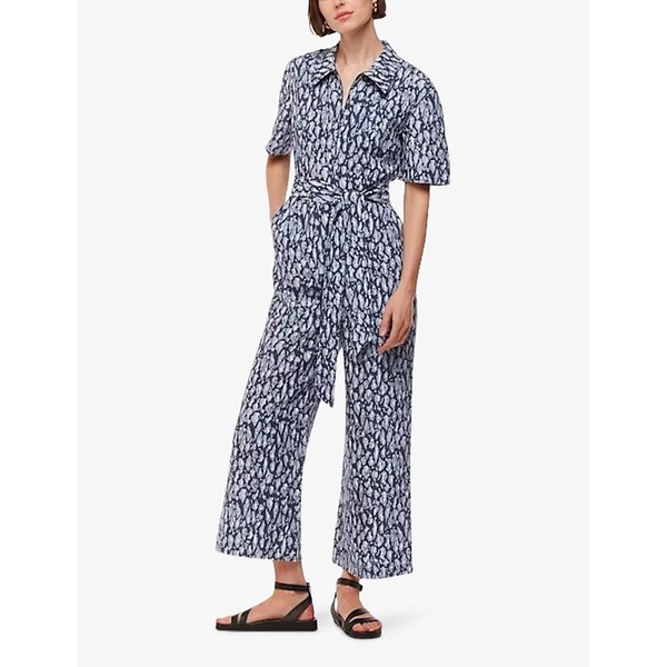 Leopard-print short-sleeve linen-blend jumpsuit