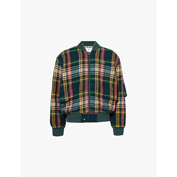 Bernardo brand-plaque check wool-blend bomber jacket