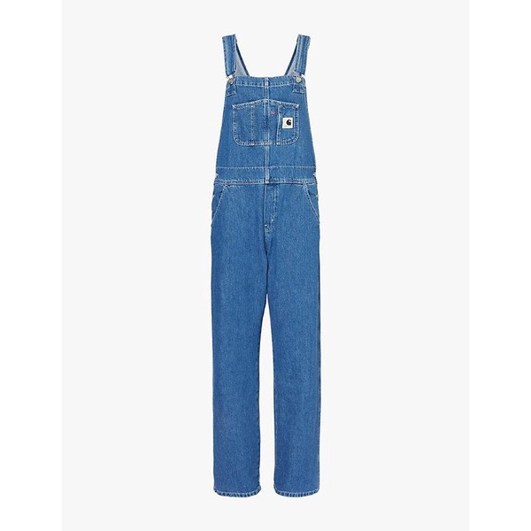 Brand-appliqué straight-leg denim dungarees